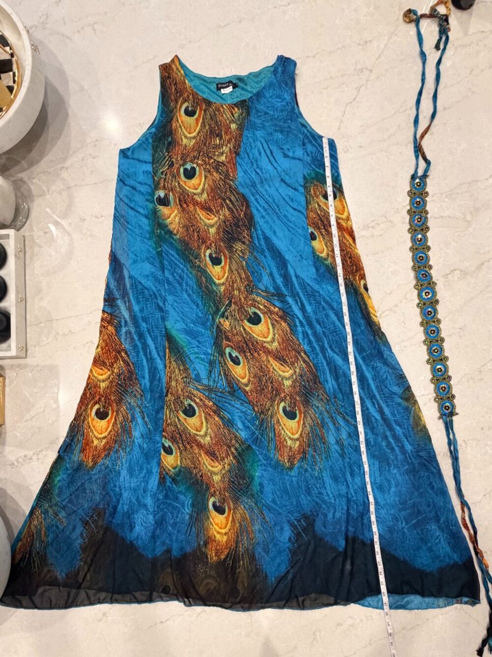 WantDo Turquoise Blue Peacock Summer Dress - Picture 6 of 11